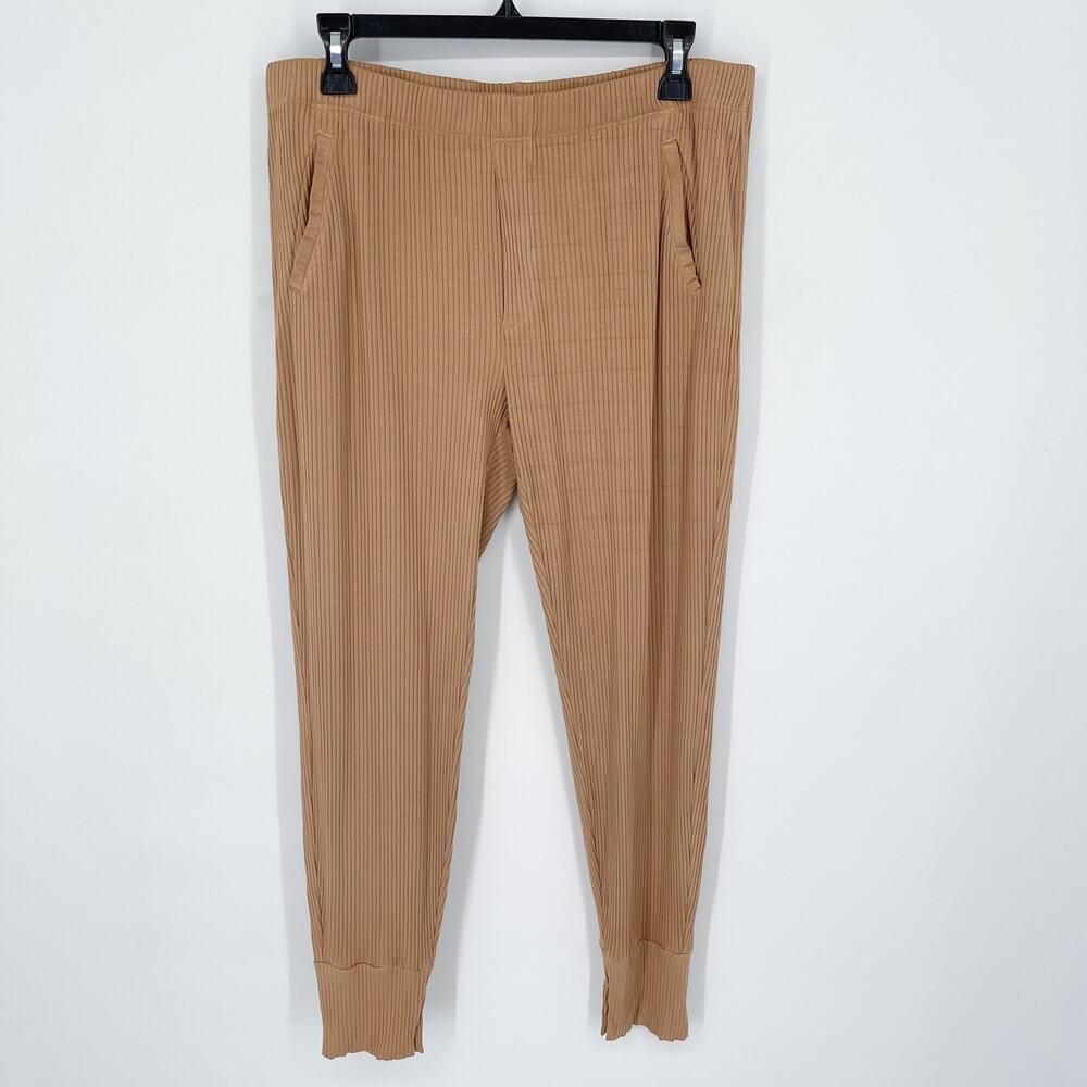 Enza Costa Women's Ribbed Everyday Classic Jogger Trousers Pecan New Size L